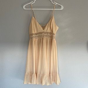 Cream Colored Lace Waist Ruffled Bottom Midi Dress